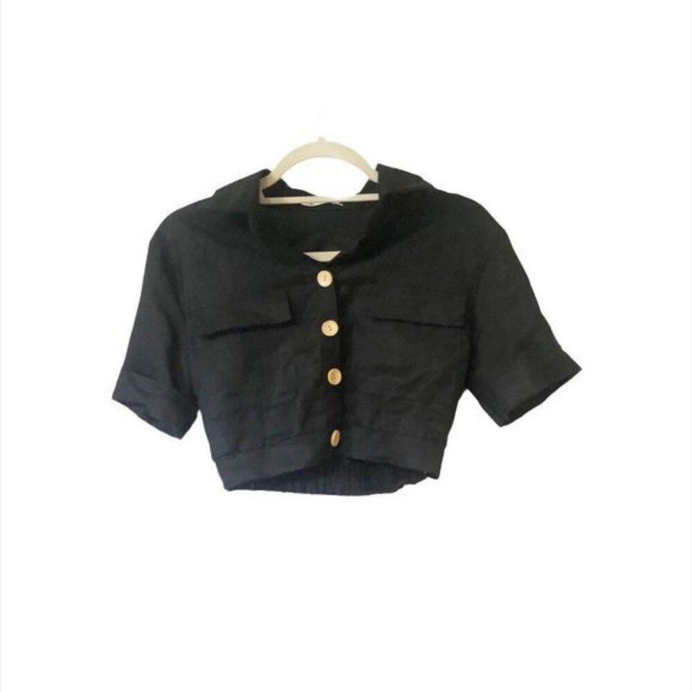 NWOT Thai Boutique Canvas Crop Top | Button Front | Black | Medium